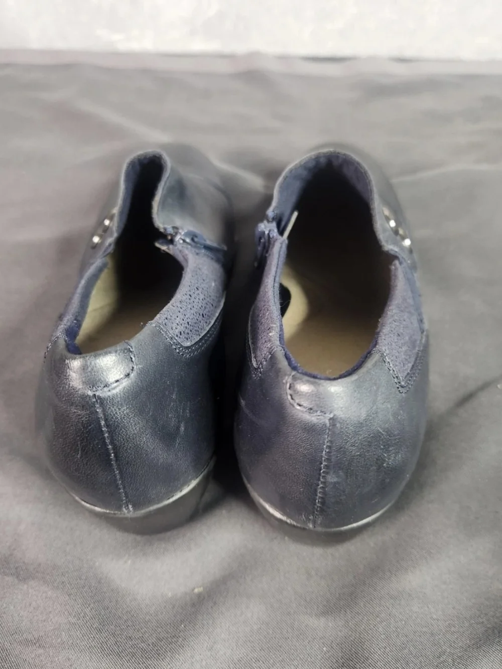 Clarks Navy Leather Low Heel Slip-On Booties